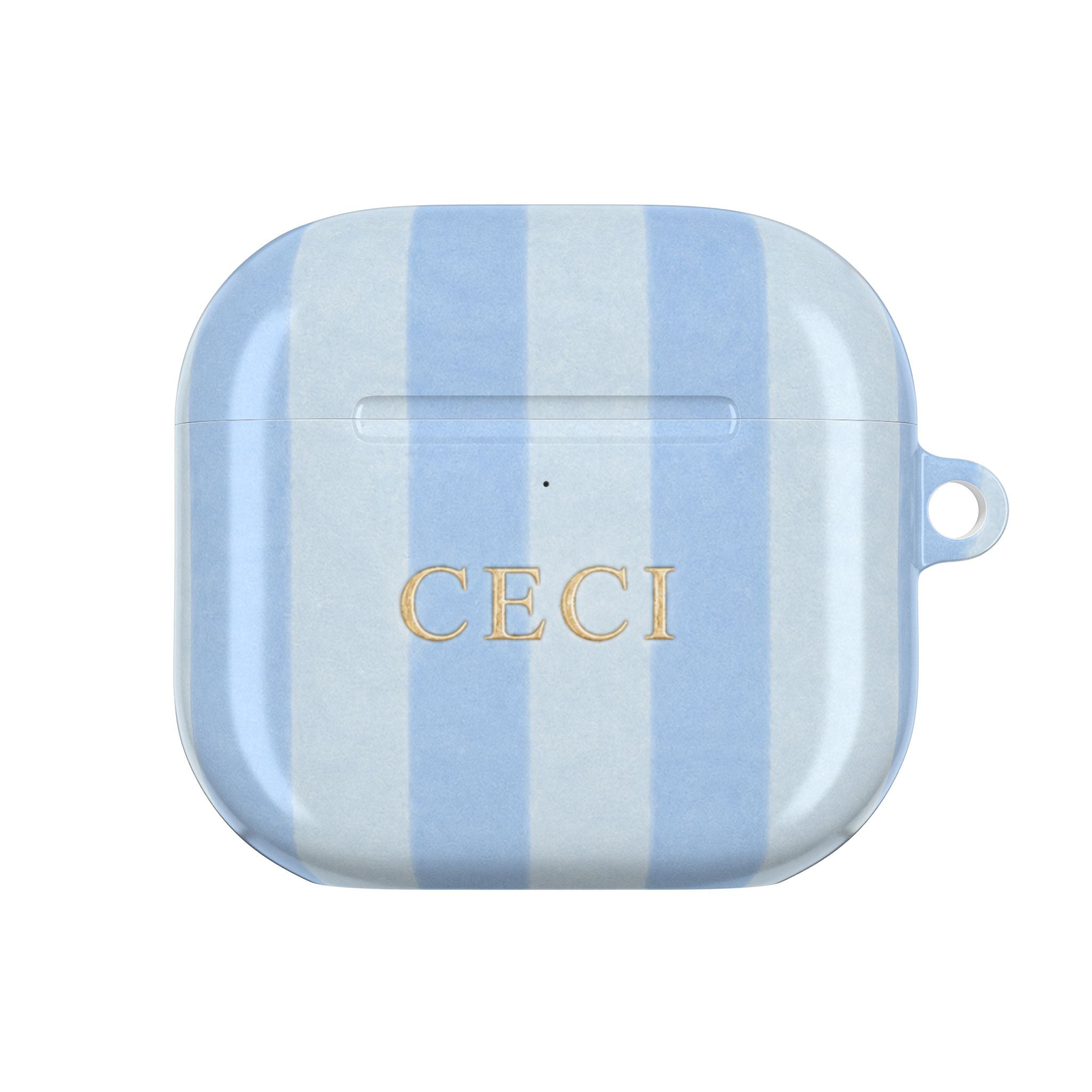 PERSONALIZED NAME CUSTOM SOFT BLUE STRIPES INITIALS AIRPOD CASE