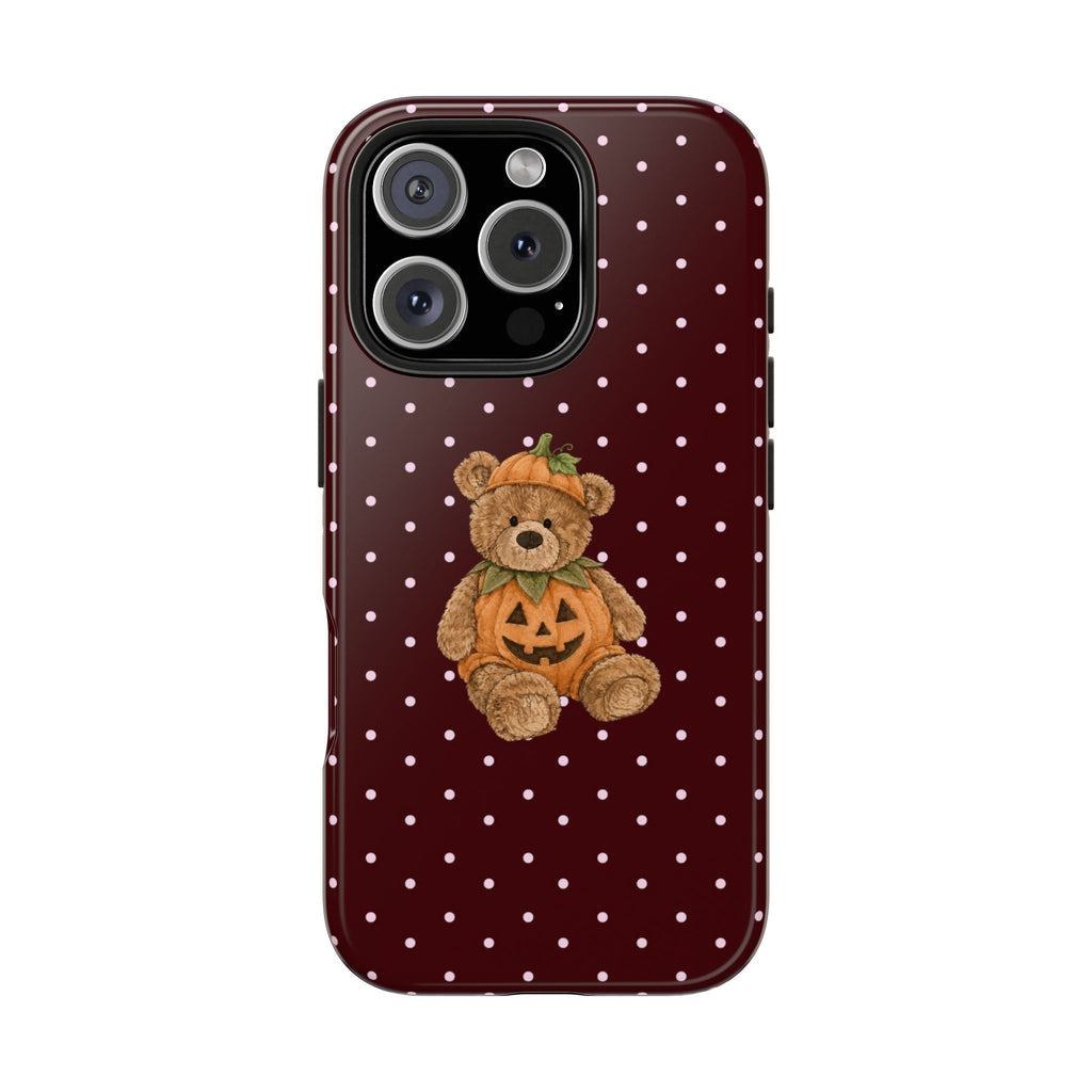 BURGUNDY POLKA DOTS HALLOWEEN TEDDY BEAR PHONE CASE