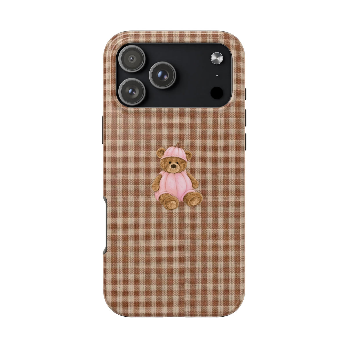 FALL GINGHAM PINK PUMPKIN TEDDY BEAR PHONE CASE