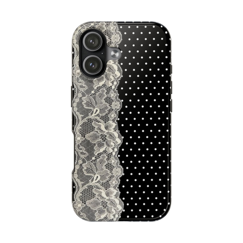 WHITE LACE BLACK POLKA DOTS PHONE CASE