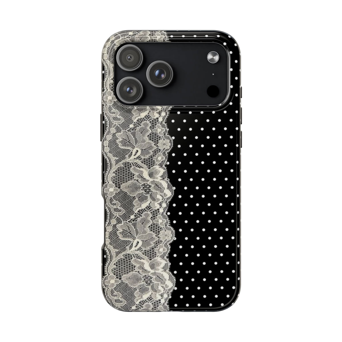 WHITE LACE BLACK POLKA DOTS PHONE CASE