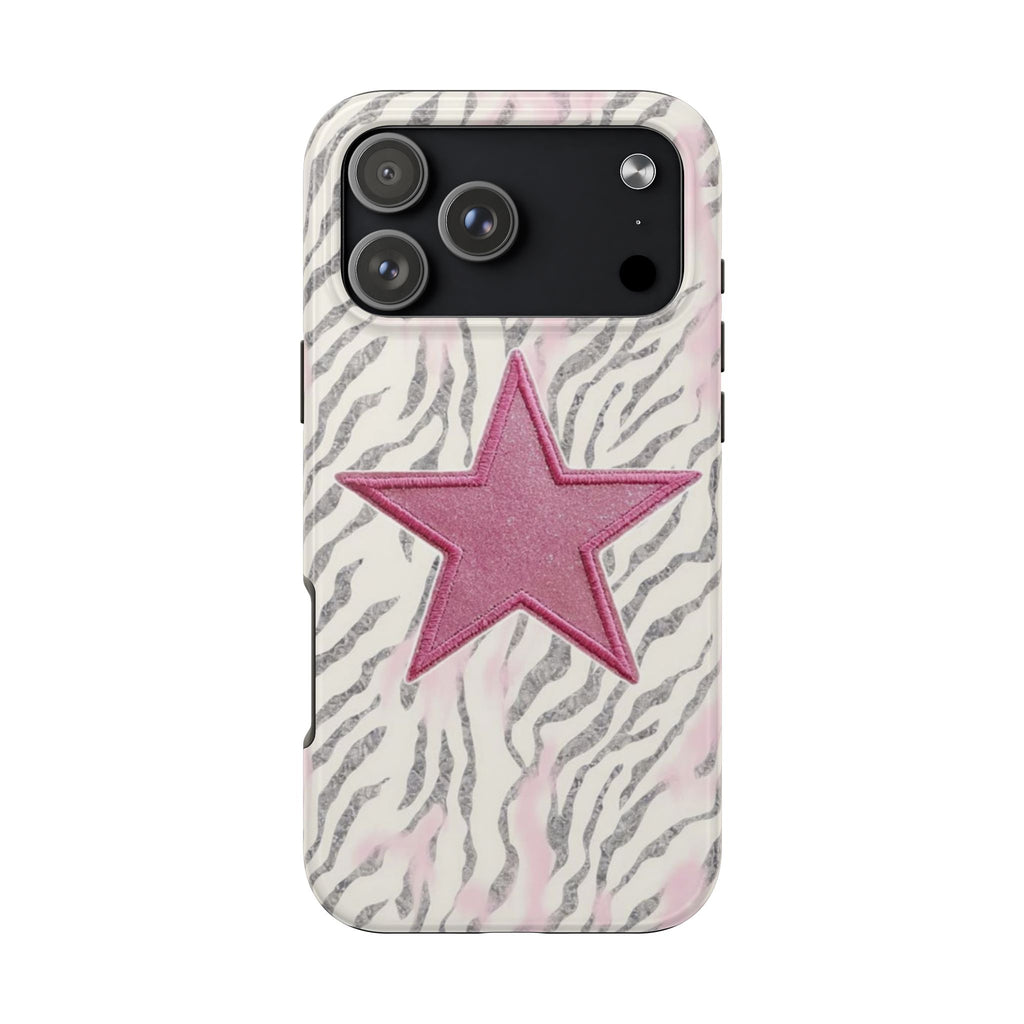 VINTAGE ZEBRA PINK STAR PHONE CASE