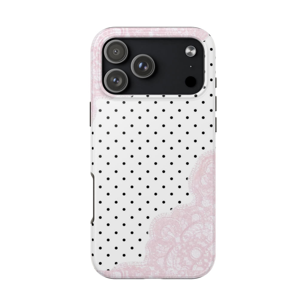 COQUETTE POLKA DOTS PINK LACE PHONE CASE