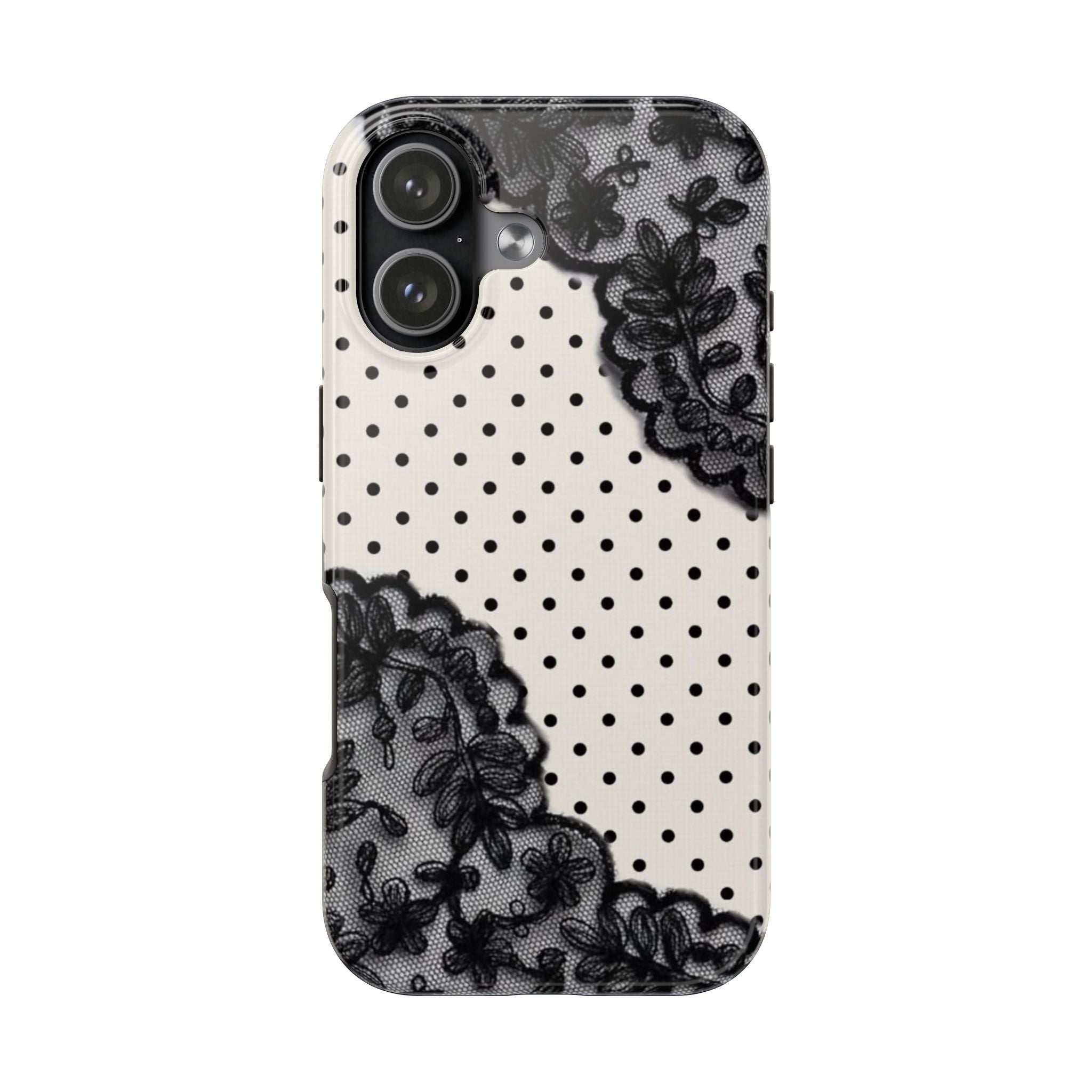 COQUETTE POLKA DOTS BLACK LACE PHONE CASE