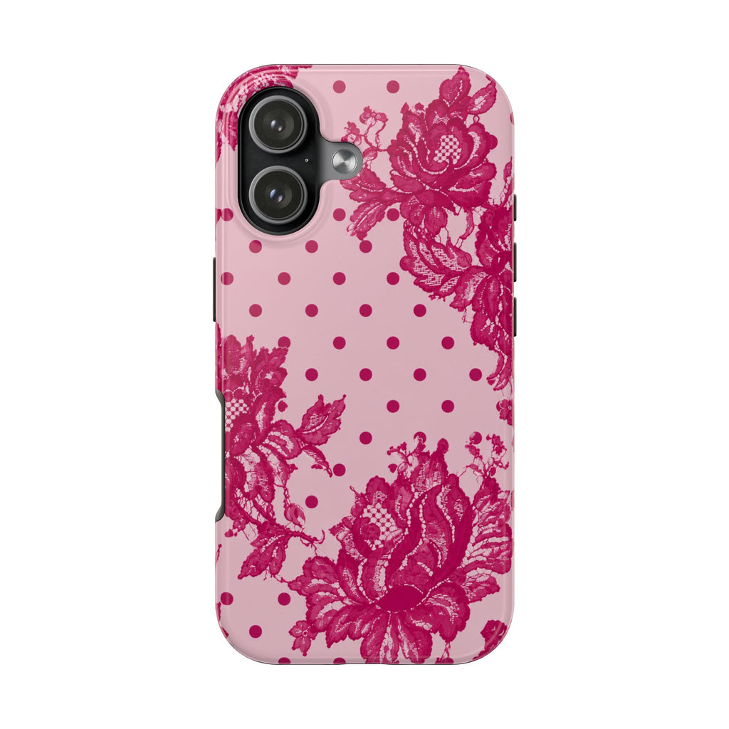 RASPBERRY CHANTILLY POLKA DOTS LACE PHONE CASE