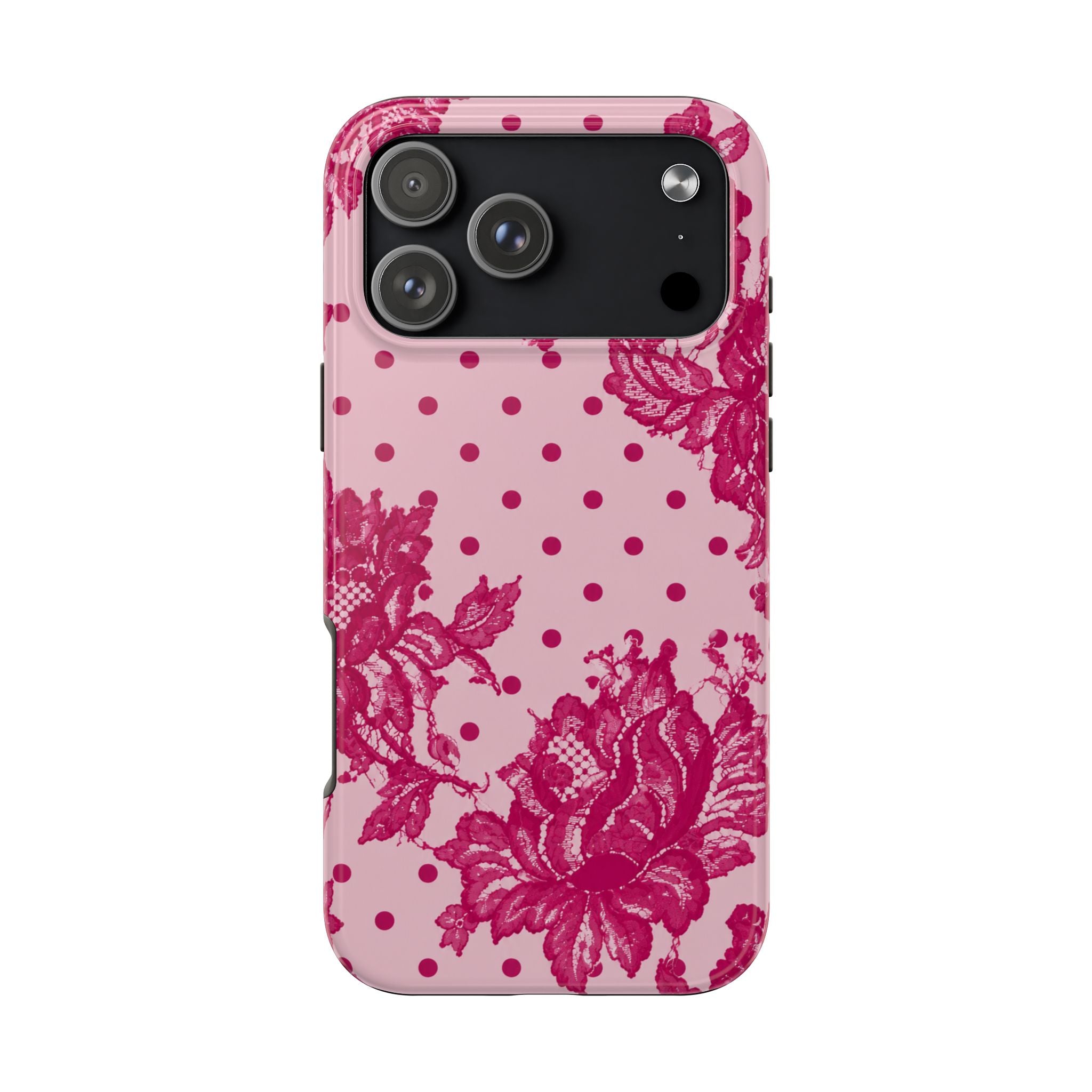 RASPBERRY CHANTILLY POLKA DOTS LACE PHONE CASE
