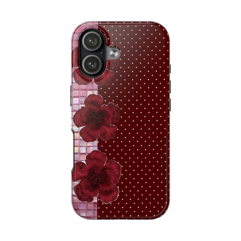 RED POLKA DOTS MOSAIC FLORAL PHONE CASE