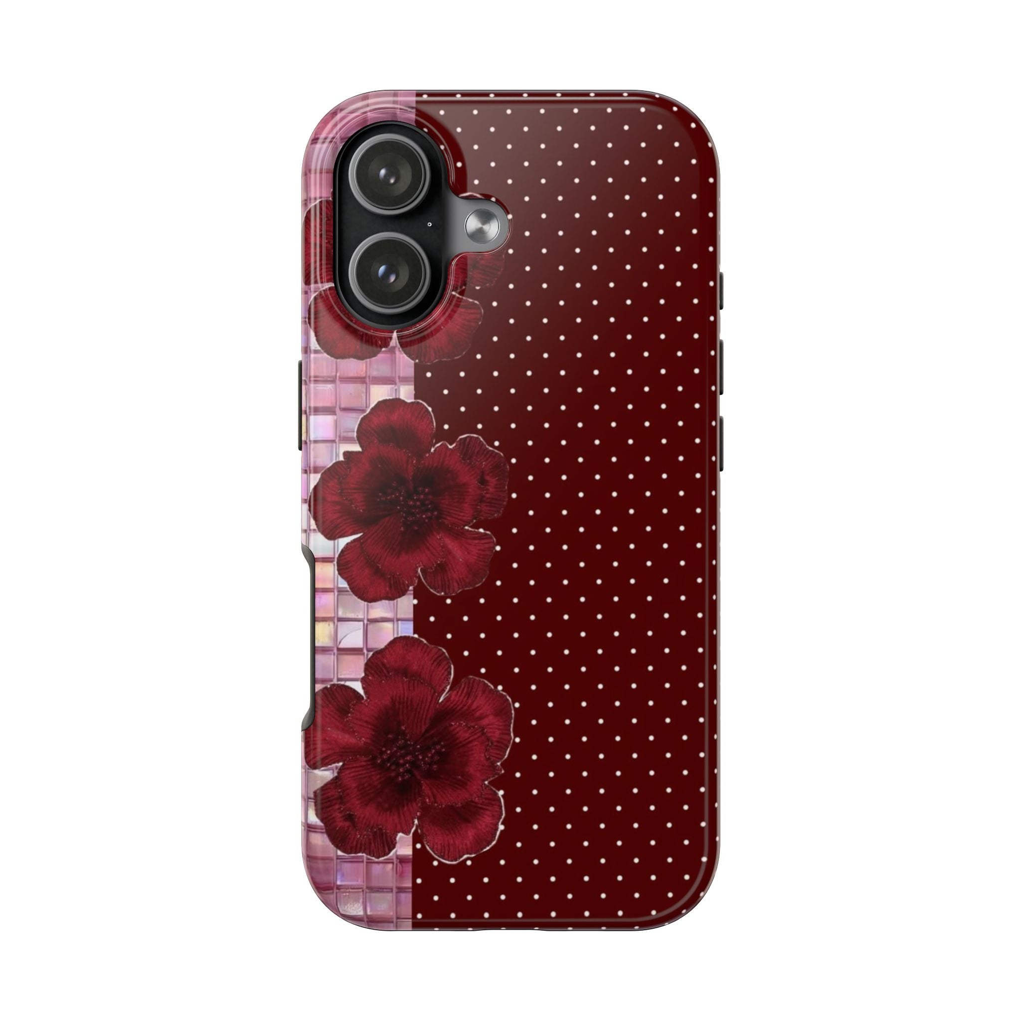 RED POLKA DOTS MOSAIC FLORAL PHONE CASE
