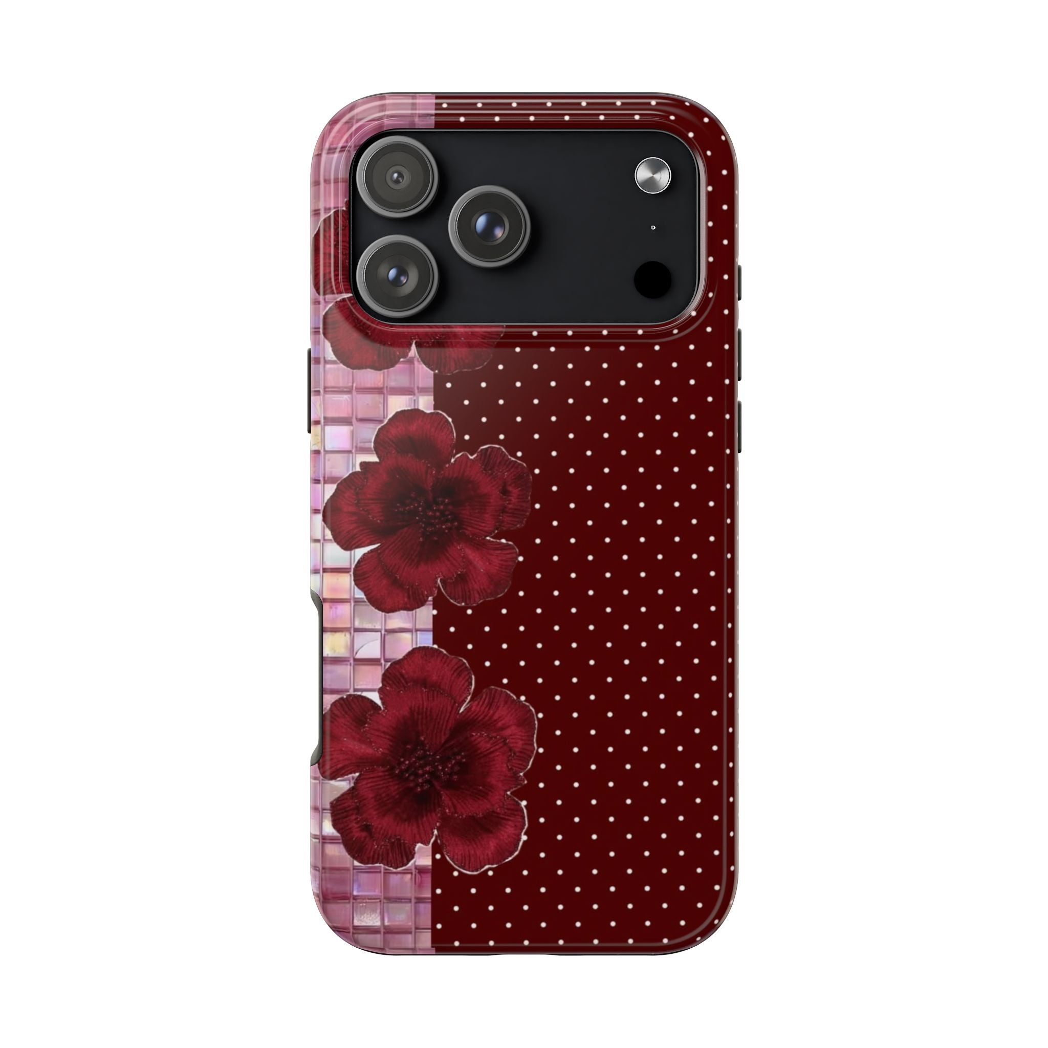 RED POLKA DOTS MOSAIC FLORAL PHONE CASE