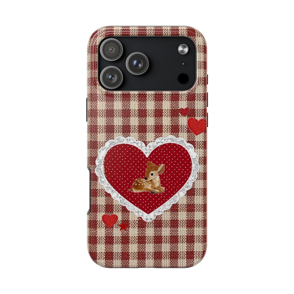 RED GINGHAM DEER PHONE CASE