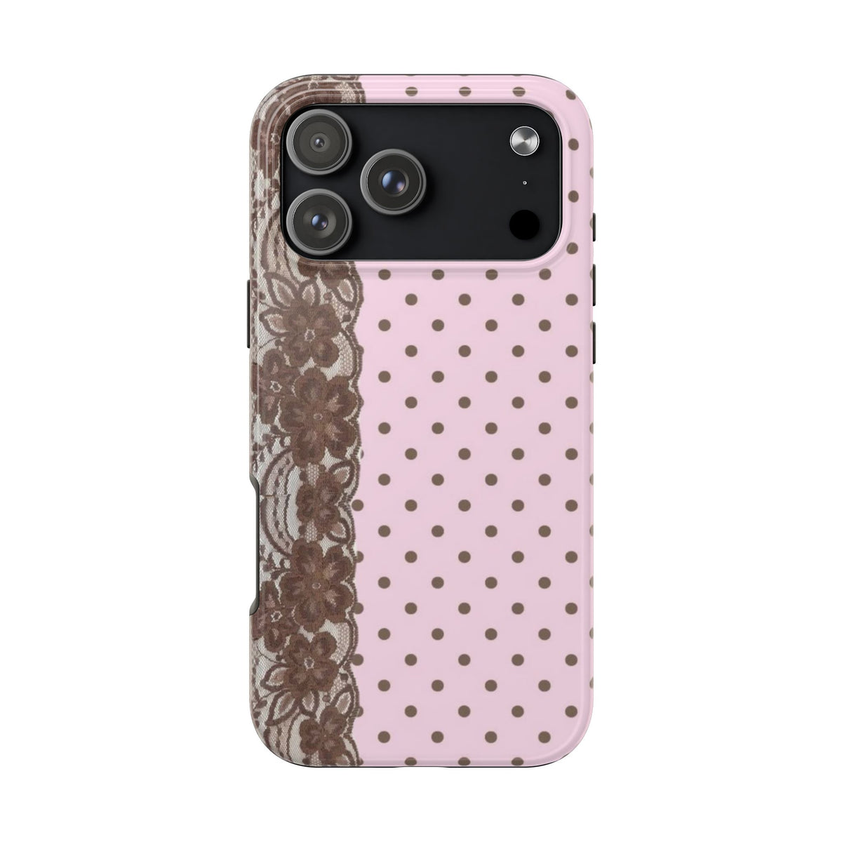 PINK & BROWN LACE POLKA DOTS PHONE CASE