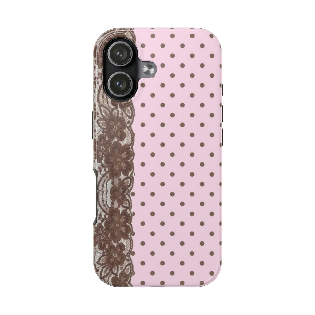 PINK & BROWN LACE POLKA DOTS PHONE CASE