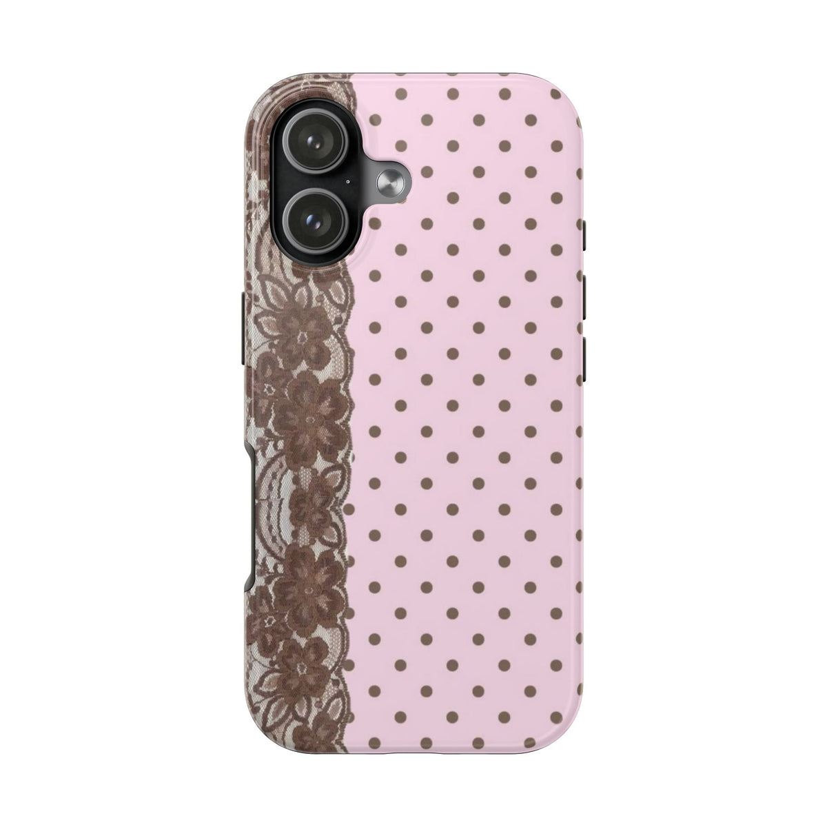PINK & BROWN LACE POLKA DOTS PHONE CASE