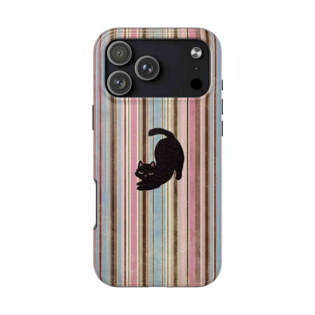 AUTUMN STRIPES BLACK CAT PHONE CASE