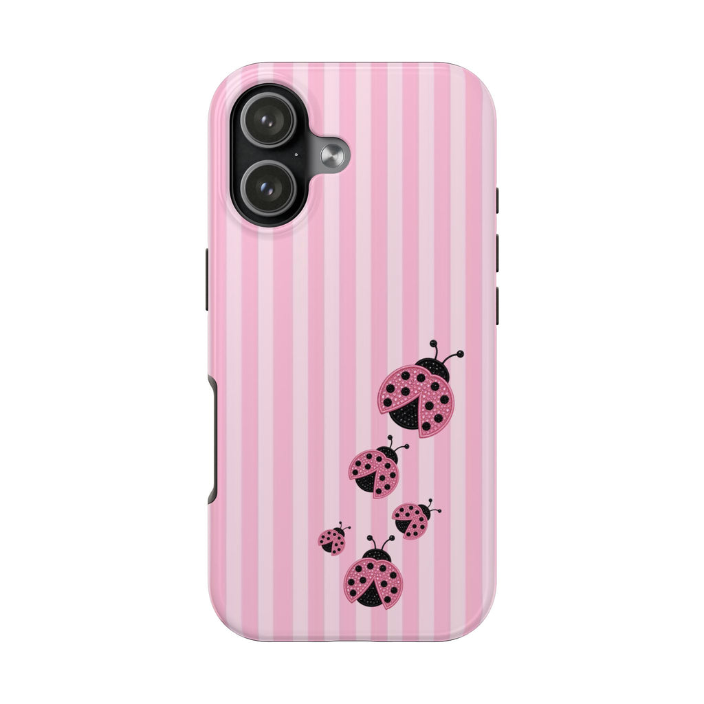PINK STRIPES LADYBUGS PHONE CASE