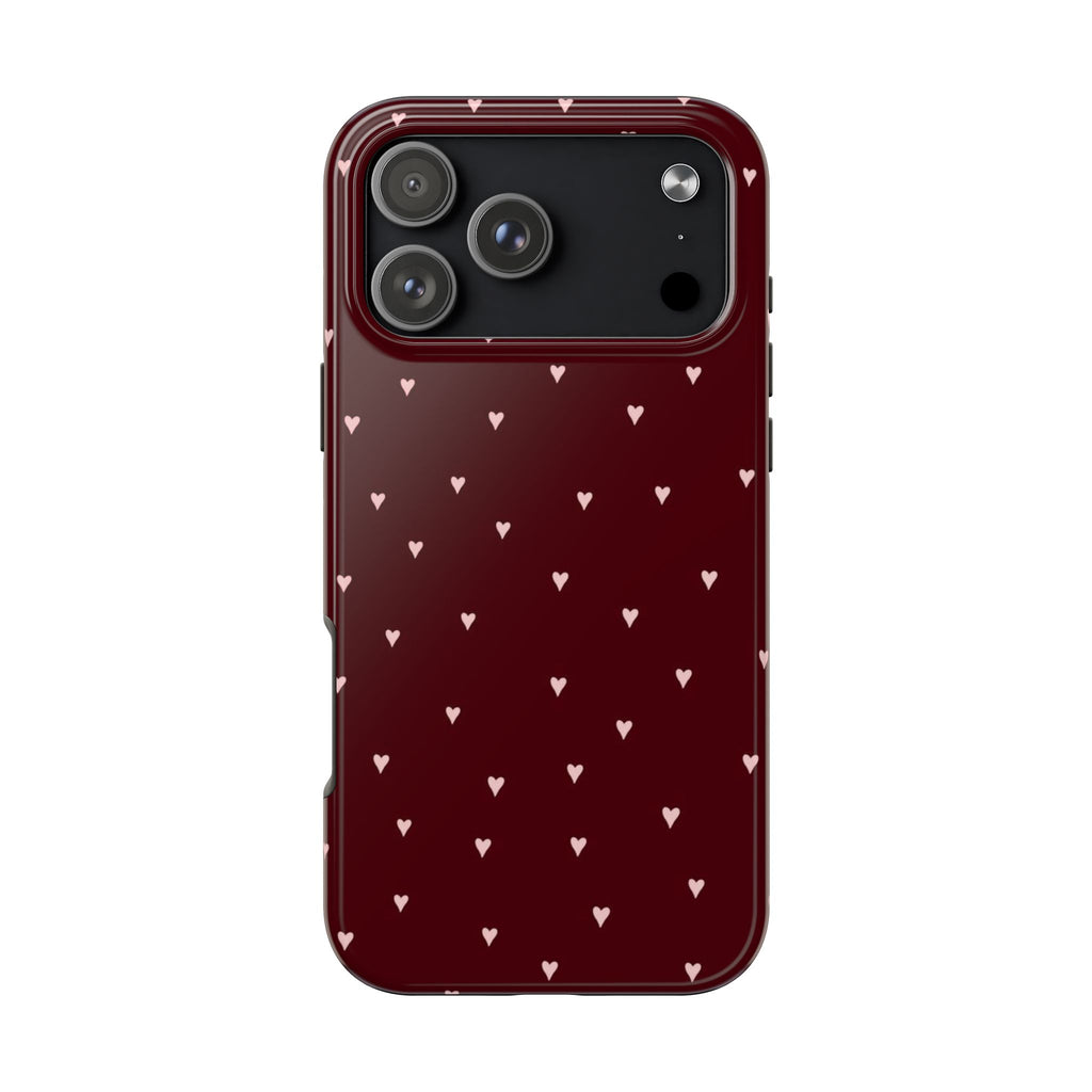 BURGUNDY HEART POLKA DOTS PHONE CASE