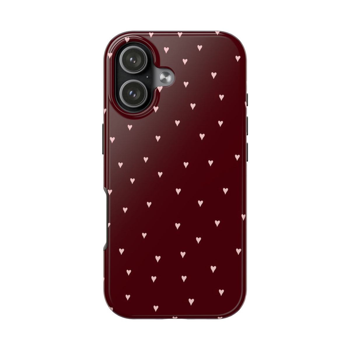 BURGUNDY HEART POLKA DOTS PHONE CASE