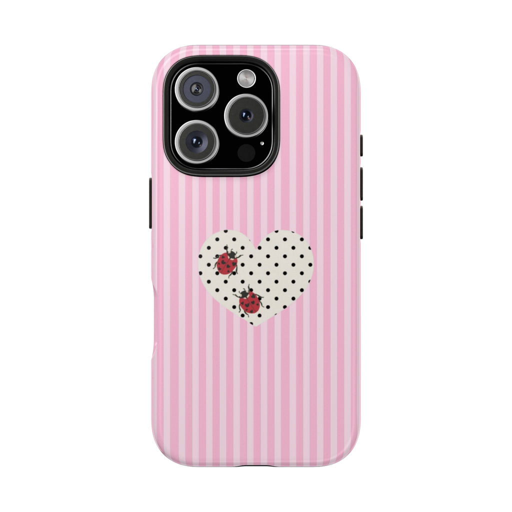 PINK STRIPES LADYBUG HEART PHONE CASE