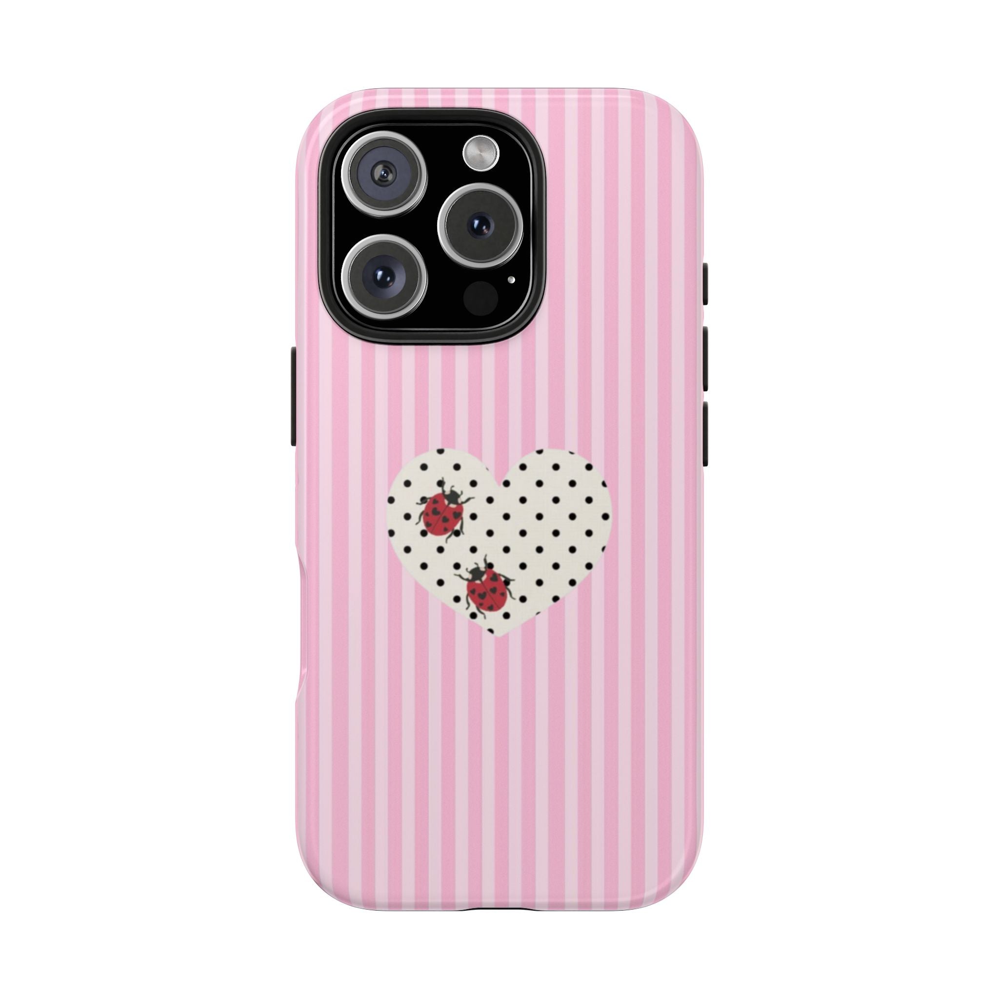 PINK STRIPES LADYBUG HEART PHONE CASE