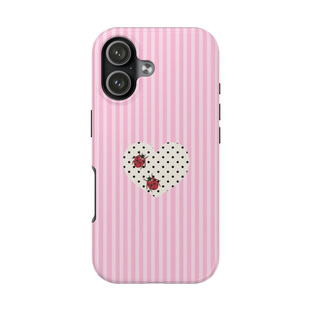PINK STRIPES LADYBUG HEART PHONE CASE