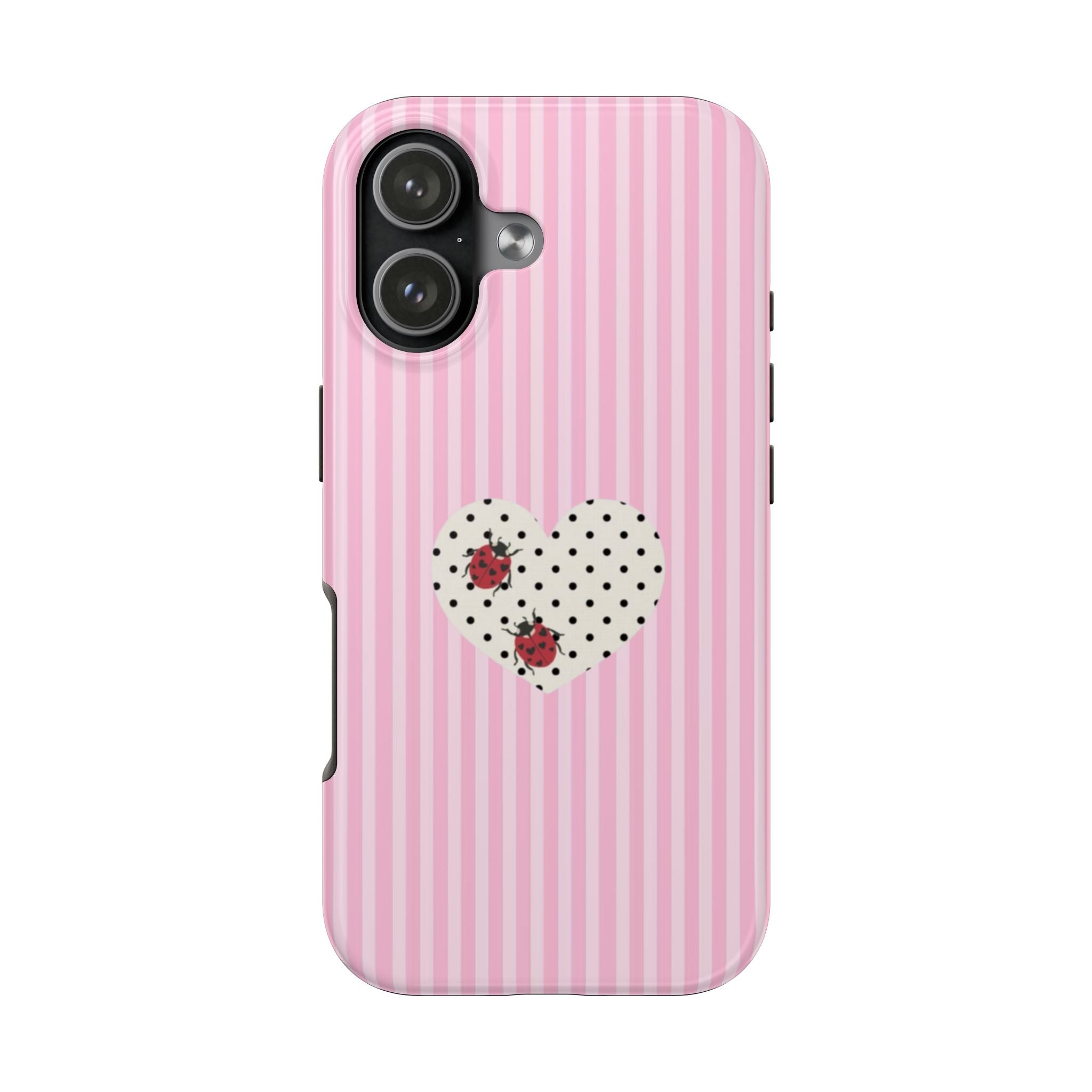 PINK STRIPES LADYBUG HEART PHONE CASE