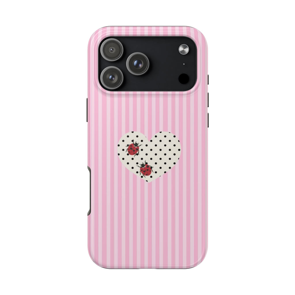 PINK STRIPES LADYBUG HEART PHONE CASE