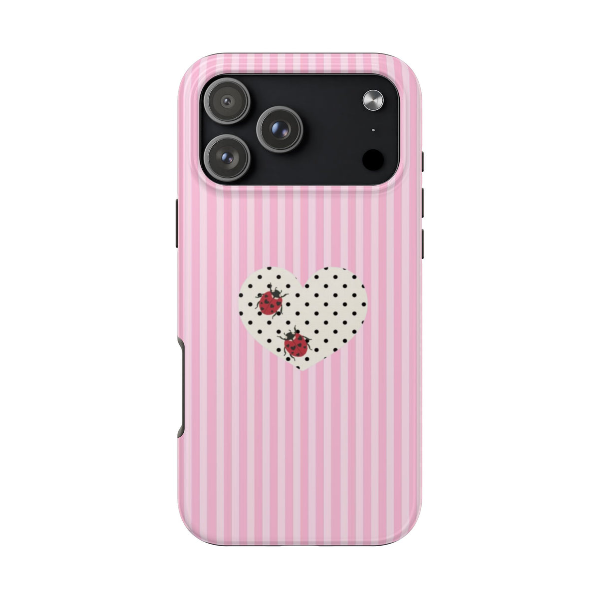 PINK STRIPES LADYBUG HEART PHONE CASE