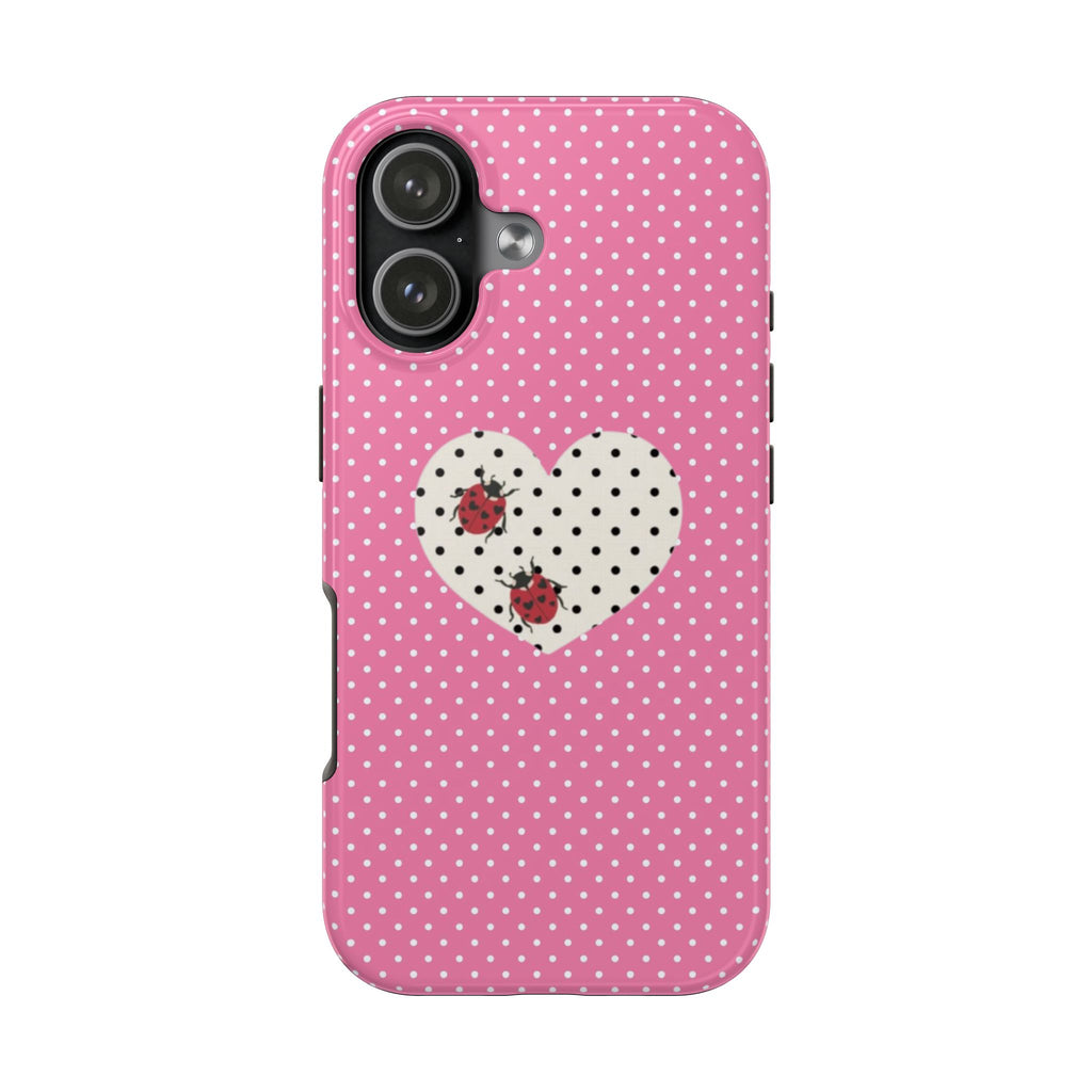 PINK POLKA DOTS LADYBUG HEART PHONE CASE