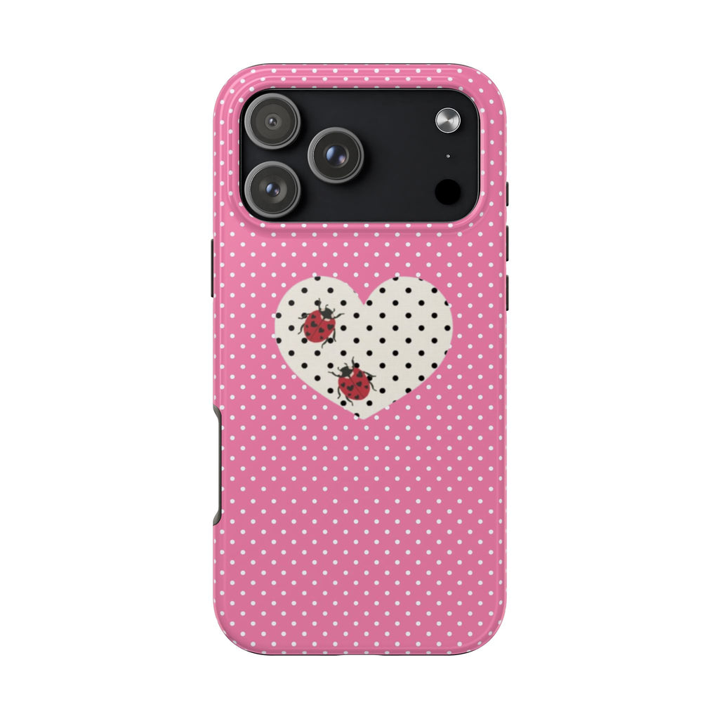 PINK POLKA DOTS LADYBUG HEART PHONE CASE