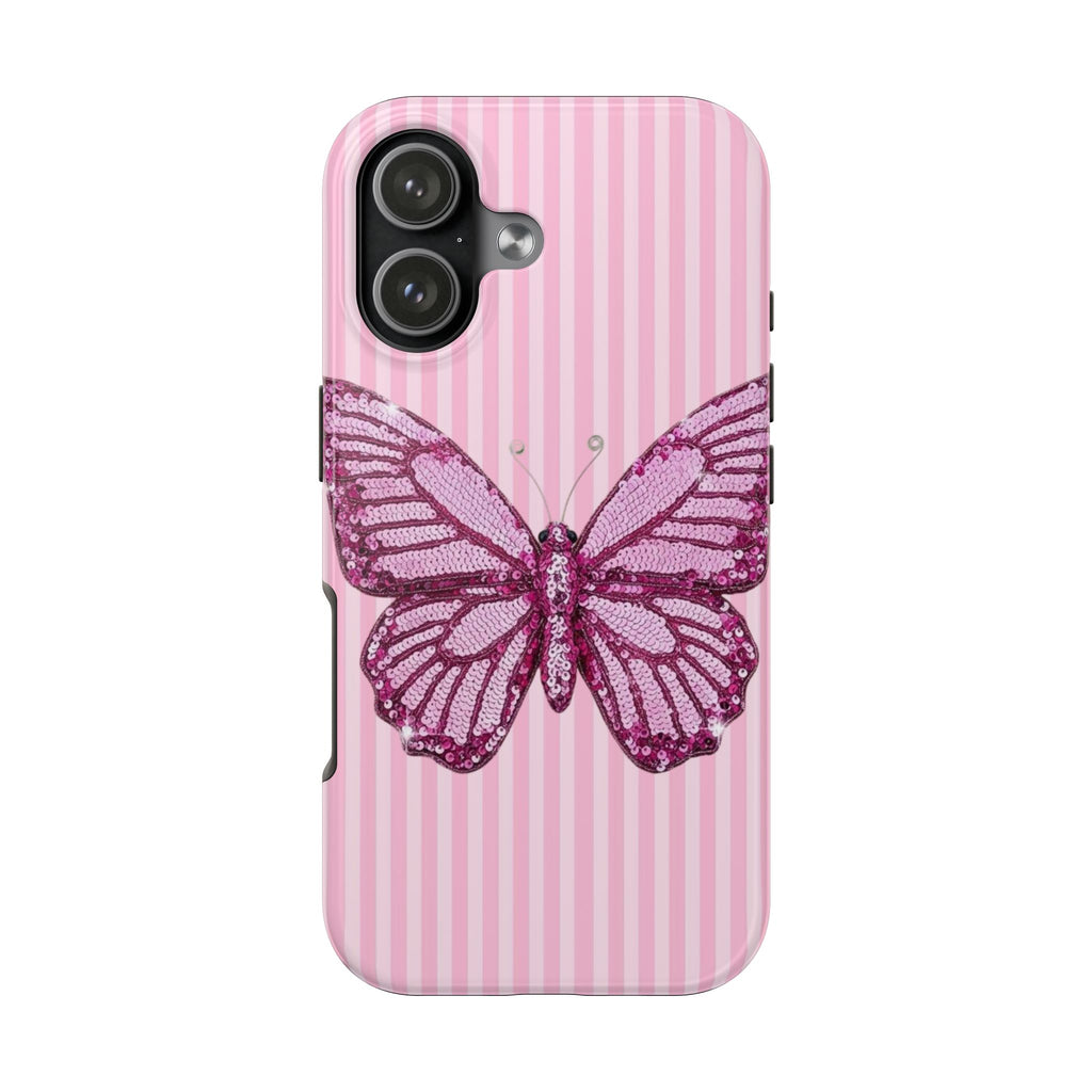 PINK STRIPES EMBELLISHED BUTTERFLY PHONE CASE