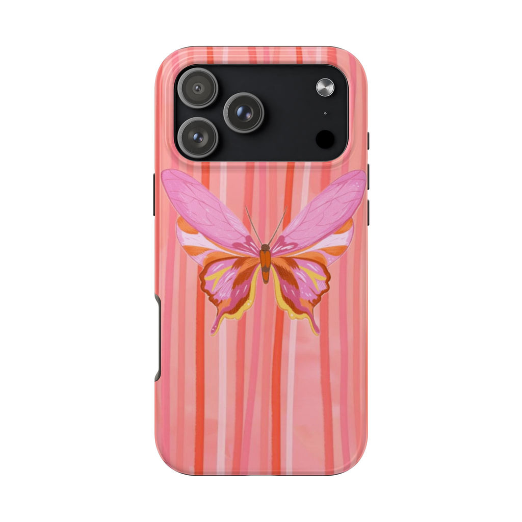 CORAL STRIPES BUTTERFLY PHONE CASE