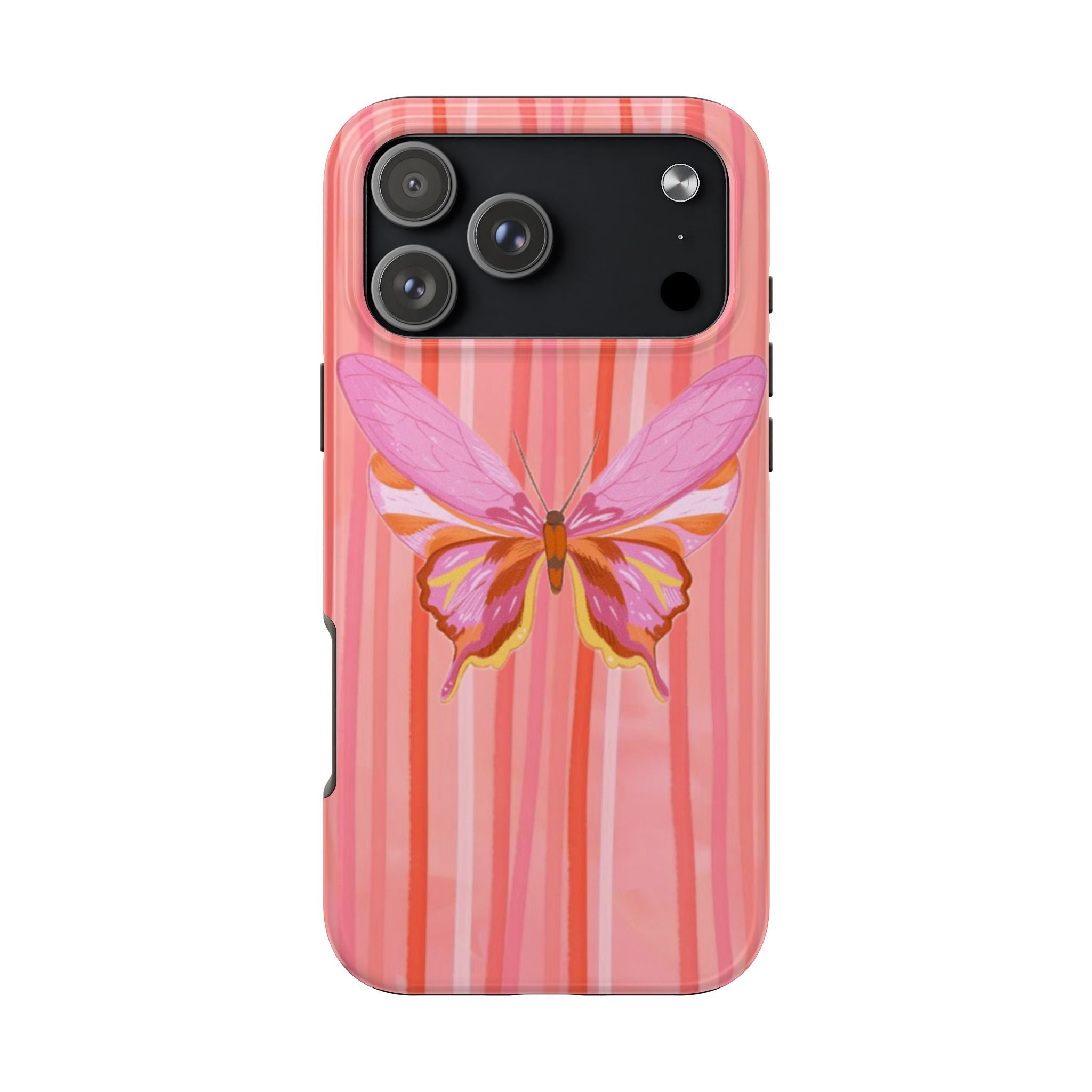 CORAL STRIPES BUTTERFLY PHONE CASE