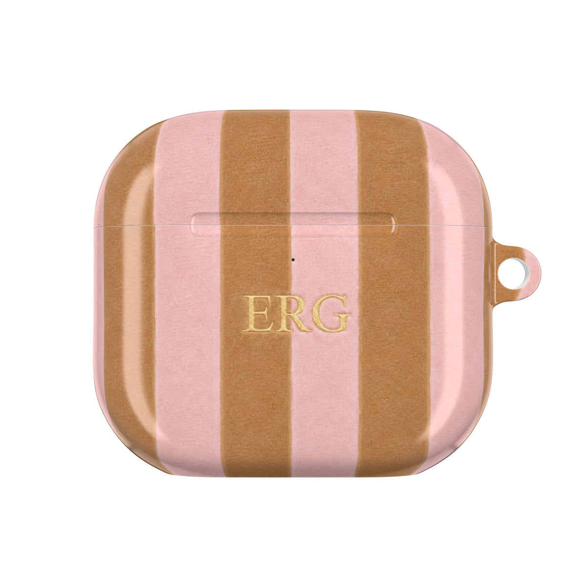 PERSONALIZED NAME CUSTOM BEIGE & PINK STRIPES INITIALS AIRPOD CASE