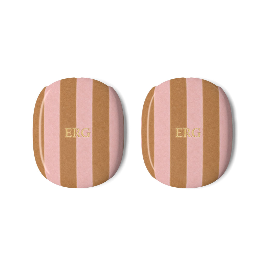 PERSONALIZED NAME CUSTOM BEIGE & PINK STRIPES AIRPODS MAX CASE COVERS