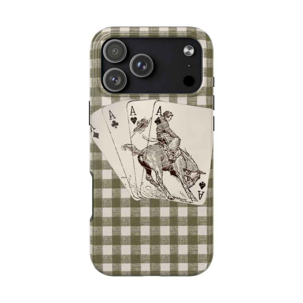 GREEN GINGHAM COUNTRY CARDS PHONE CASE