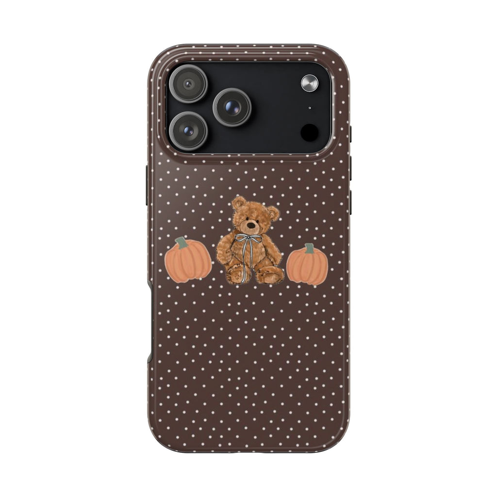 BROWN POLKA DOTS PUMPKIN TEDDY BEAR PHONE CASE
