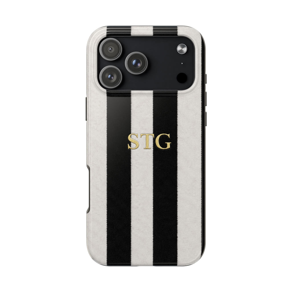 PERSONALIZED BLACK & WHITE VELVET STRIPES INITIALS NAME CUSTOM PHONE CASE