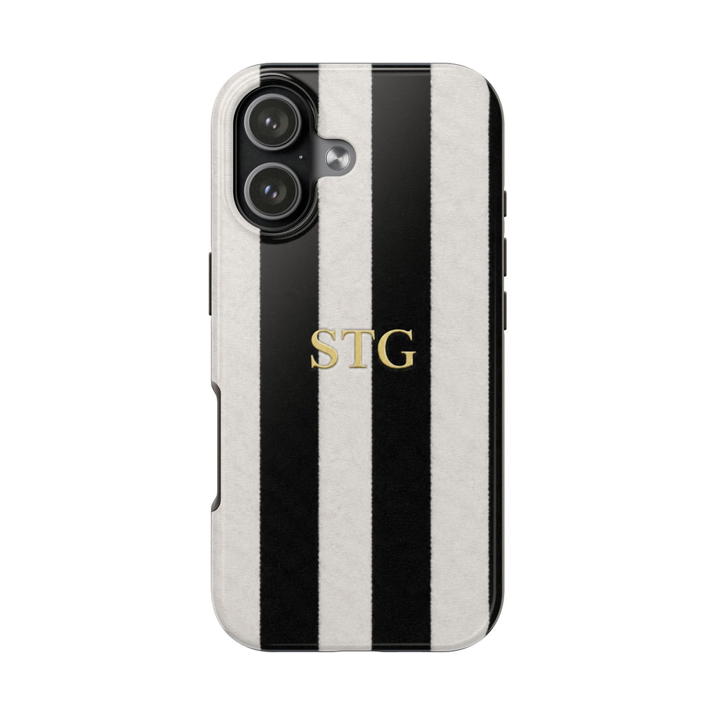 PERSONALIZED BLACK & WHITE VELVET STRIPES INITIALS NAME CUSTOM PHONE CASE
