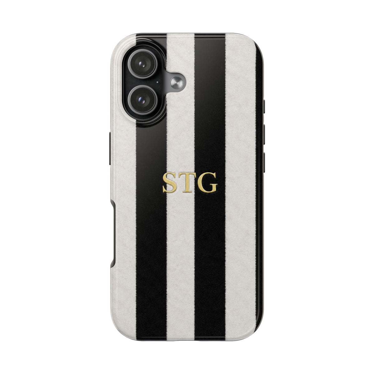 PERSONALIZED BLACK & WHITE VELVET STRIPES INITIALS NAME CUSTOM PHONE CASE