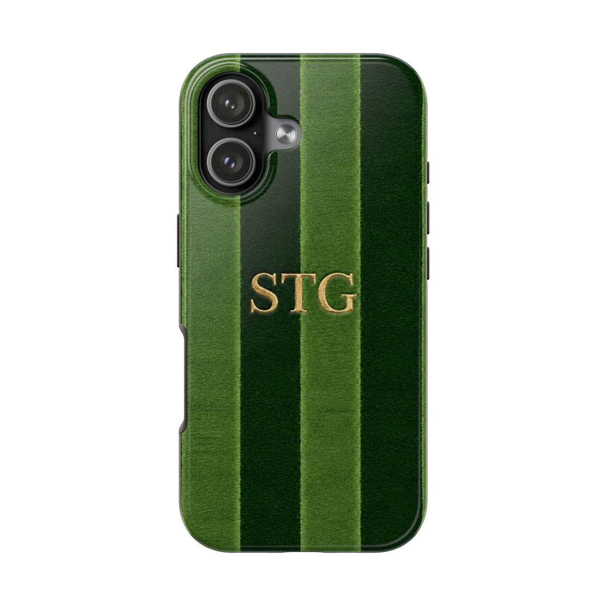 PERSONALIZED FORREST GREEN VELVET STRIPES INITIALS NAME CUSTOM PHONE CASE