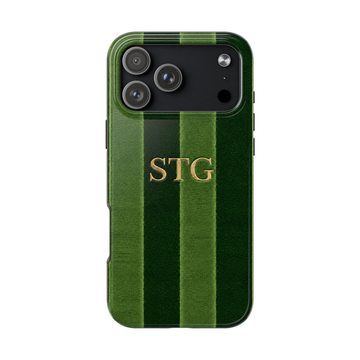 PERSONALIZED FORREST GREEN VELVET STRIPES INITIALS NAME CUSTOM PHONE CASE