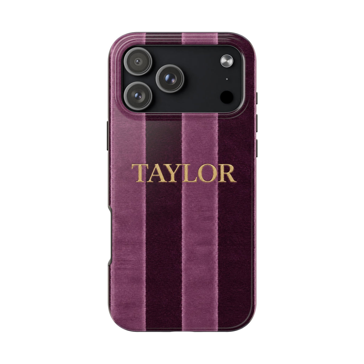 PERSONALIZED DARK CHERRY VELVET STRIPES INITIALS NAME CUSTOM PHONE CASE
