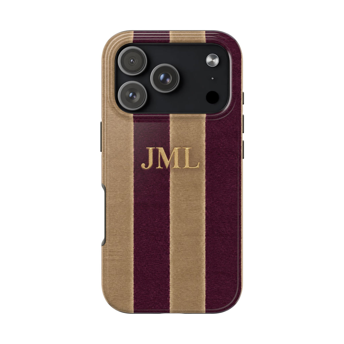 PERSONALIZED DARK CHERRY & BEIGE VELVET STRIPES INITIALS NAME CUSTOM PHONE CASE