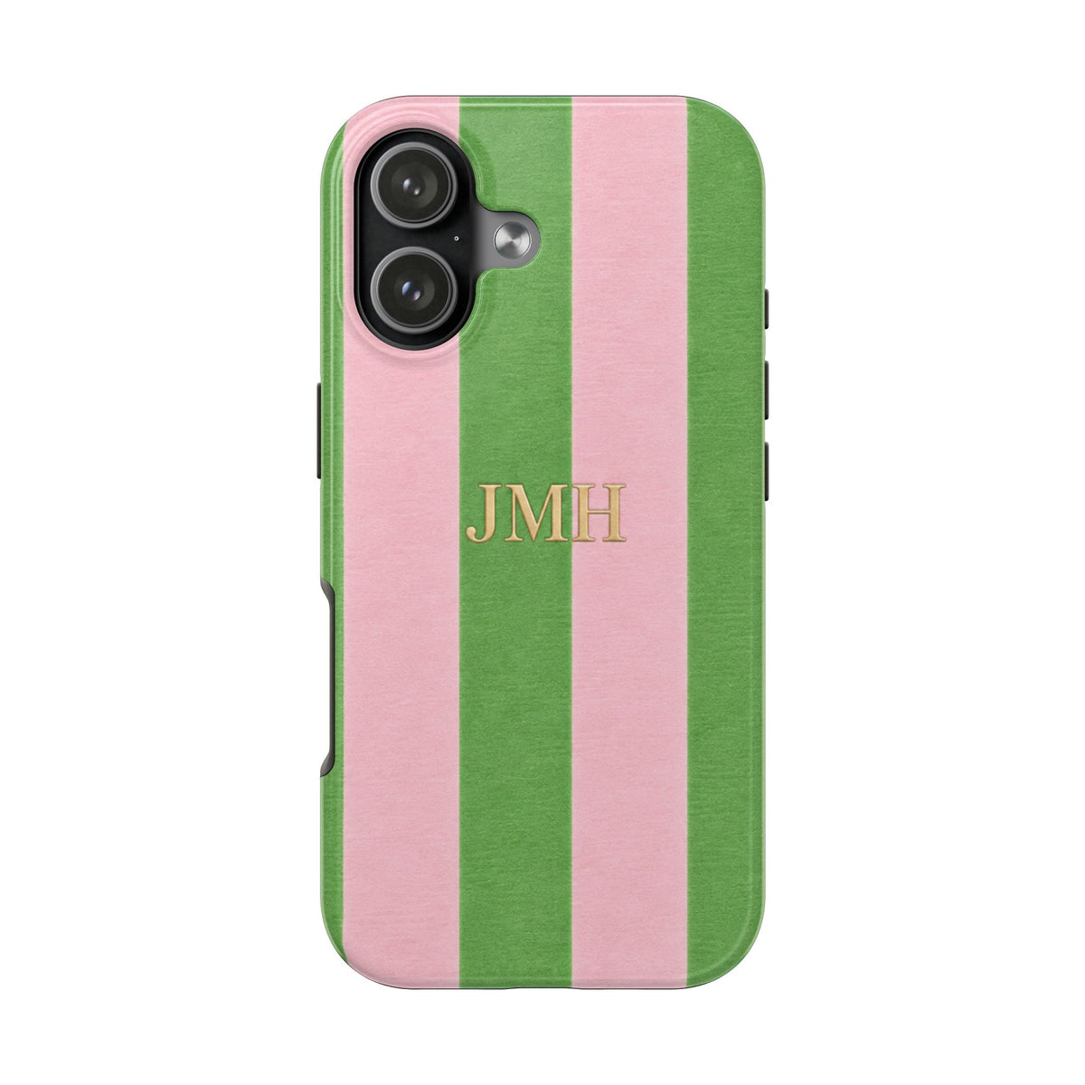 PERSONALIZED APPLE GREEN & PINK VELVET STRIPES INITIALS NAME CUSTOM PHONE CASE