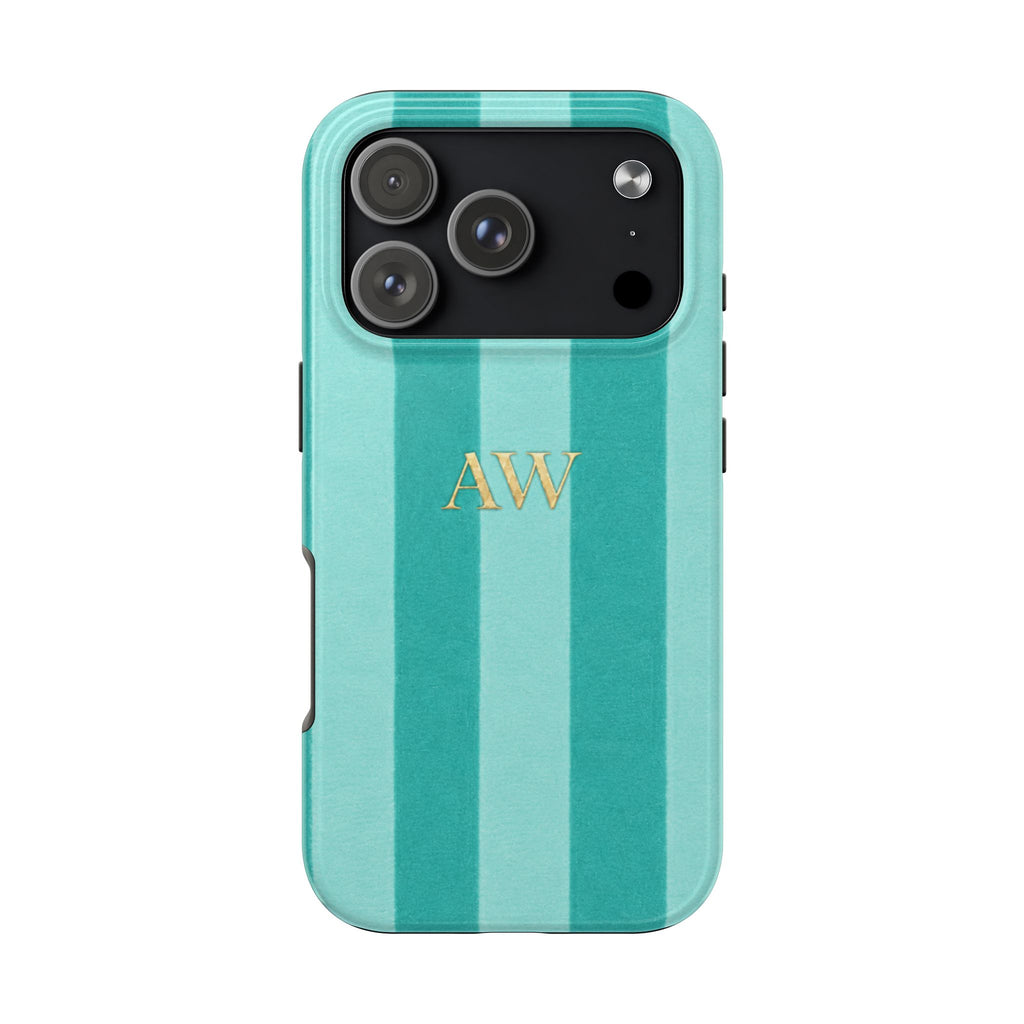 PERSONALIZED TIFFANY BLUE VELVET STRIPES INITIALS NAME CUSTOM PHONE CASE