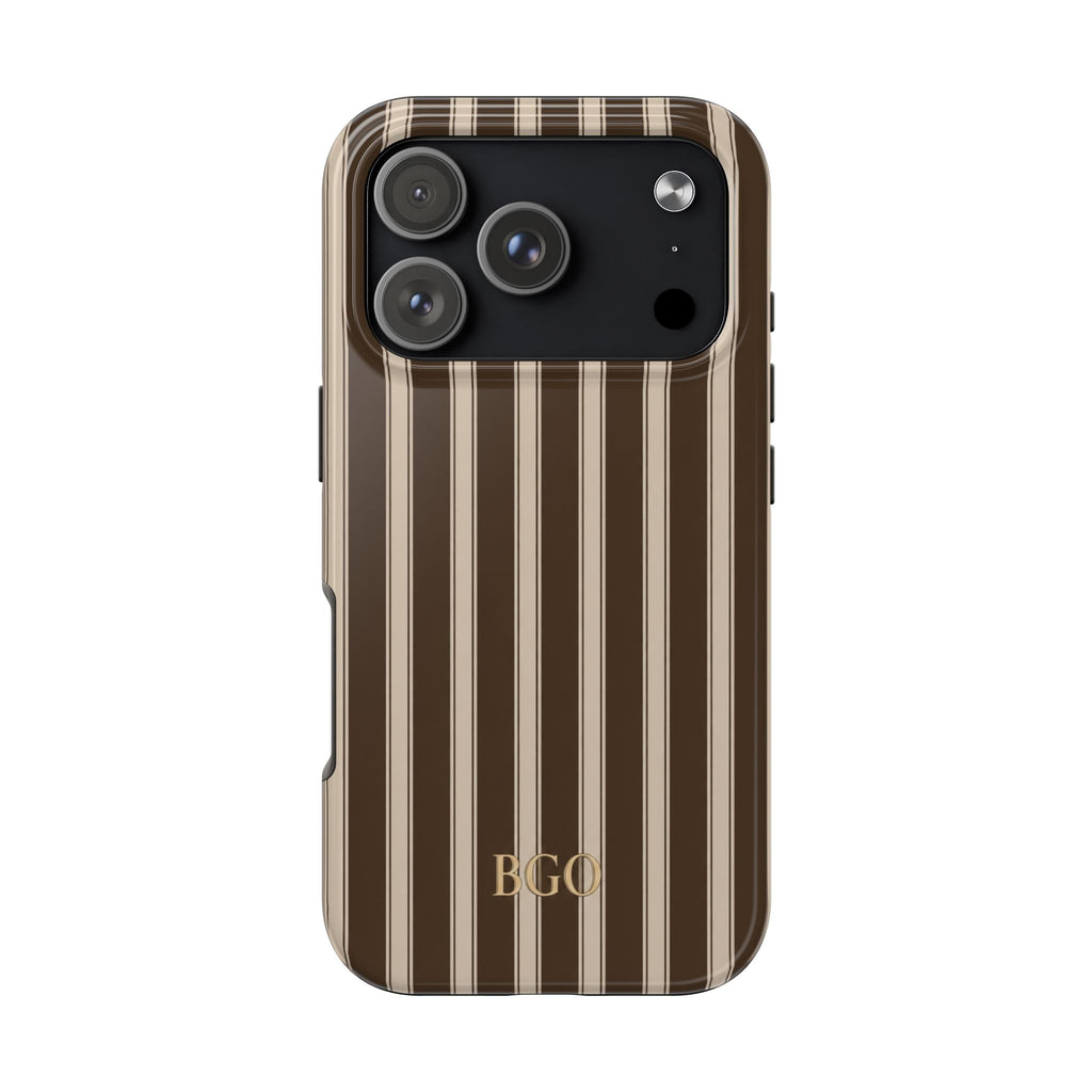 PERSONALIZED BROWN CLASSIC STRIPES INITIALS NAME CUSTOM PHONE CASE