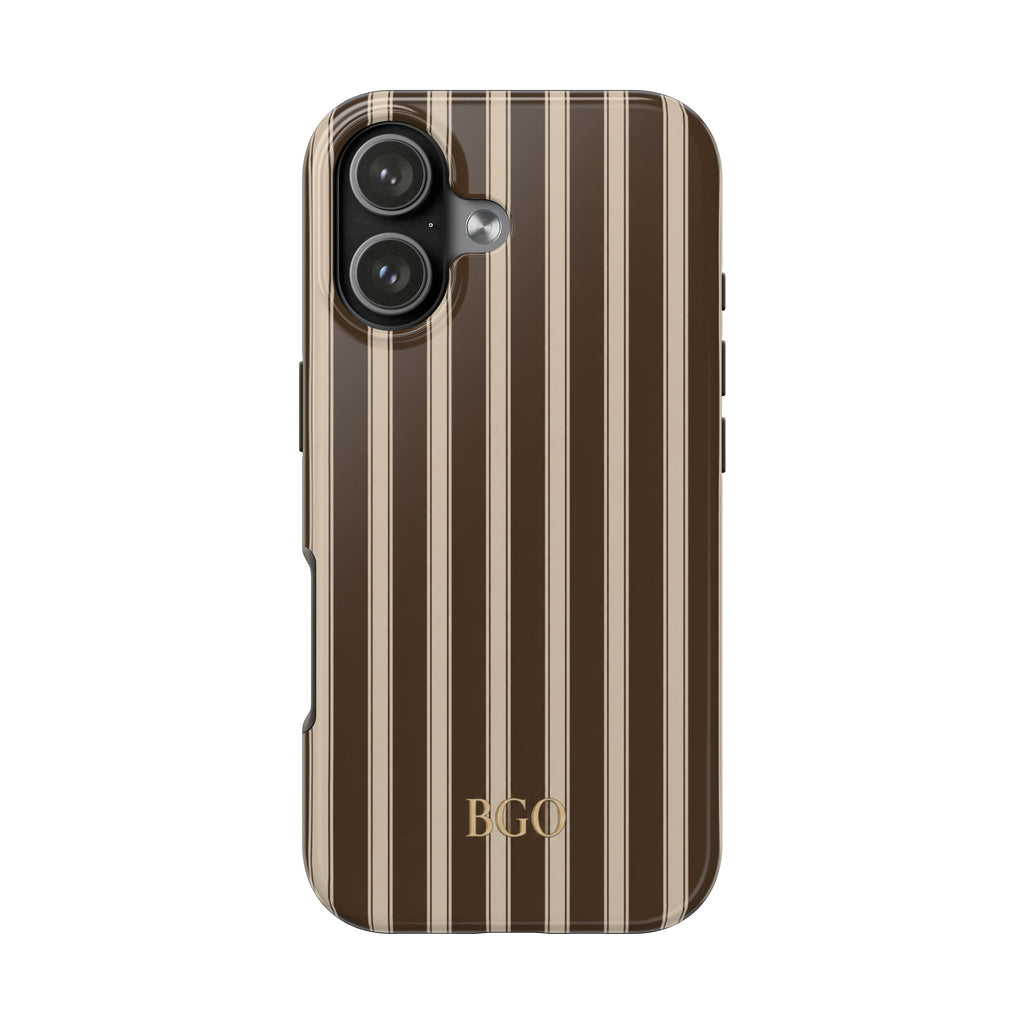 PERSONALIZED BROWN CLASSIC STRIPES INITIALS NAME CUSTOM PHONE CASE