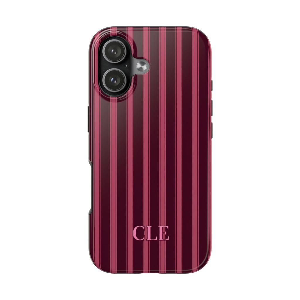 PERSONALIZED DARK CHERRY CLASSIC STRIPES INITIALS NAME CUSTOM PHONE CASE