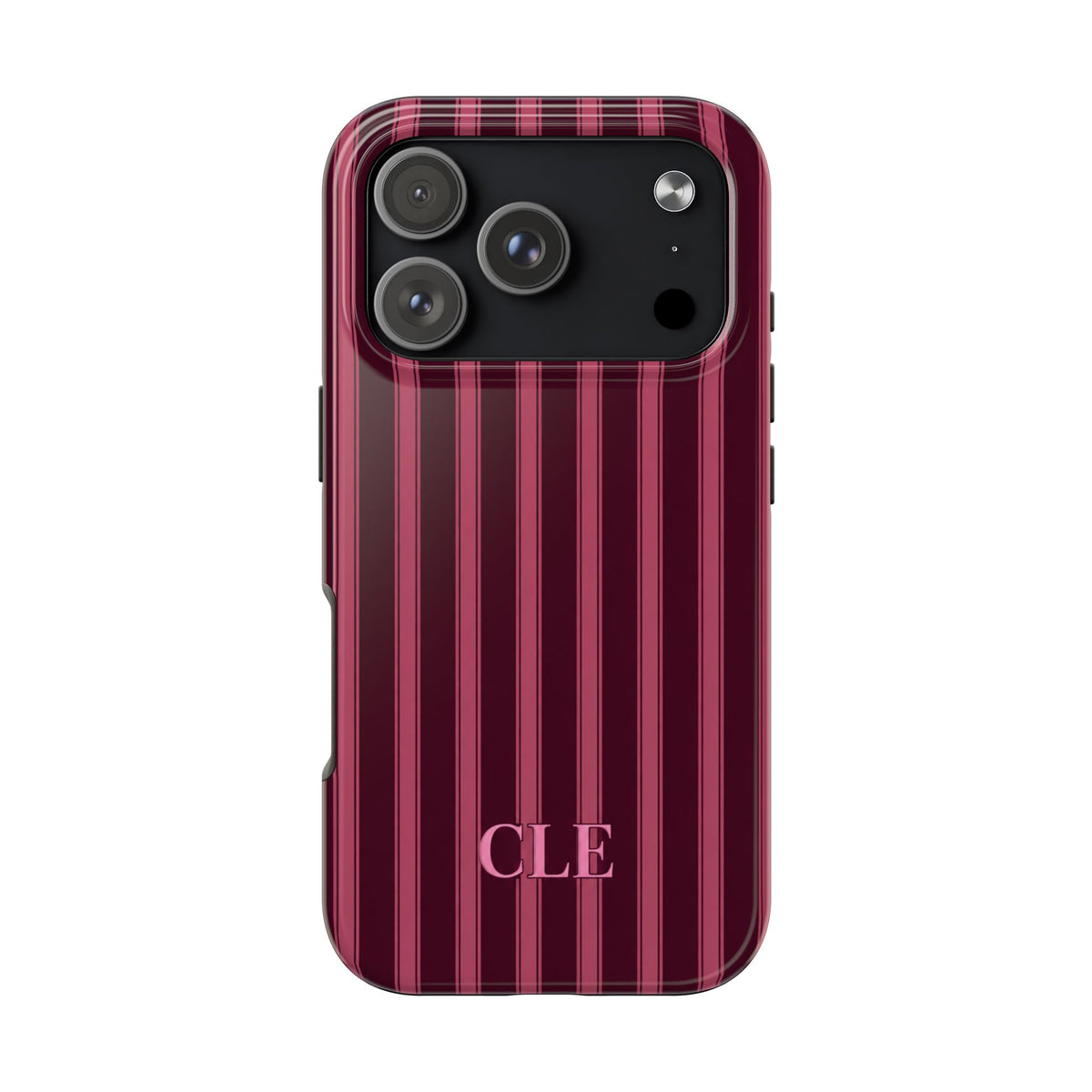 PERSONALIZED DARK CHERRY CLASSIC STRIPES INITIALS NAME CUSTOM PHONE CASE