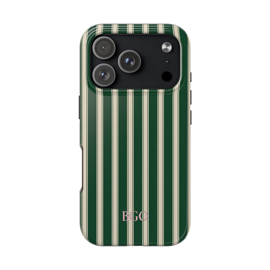 PERSONALIZED GREEN CLASSIC STRIPES INITIALS NAME CUSTOM PHONE CASE